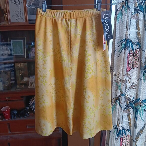 sz 8 Vintage 1970's Womens Skirt FLOWER PRINT DEVON YELLOW SECRETARY SKIRT USA - Picture 1 of 10